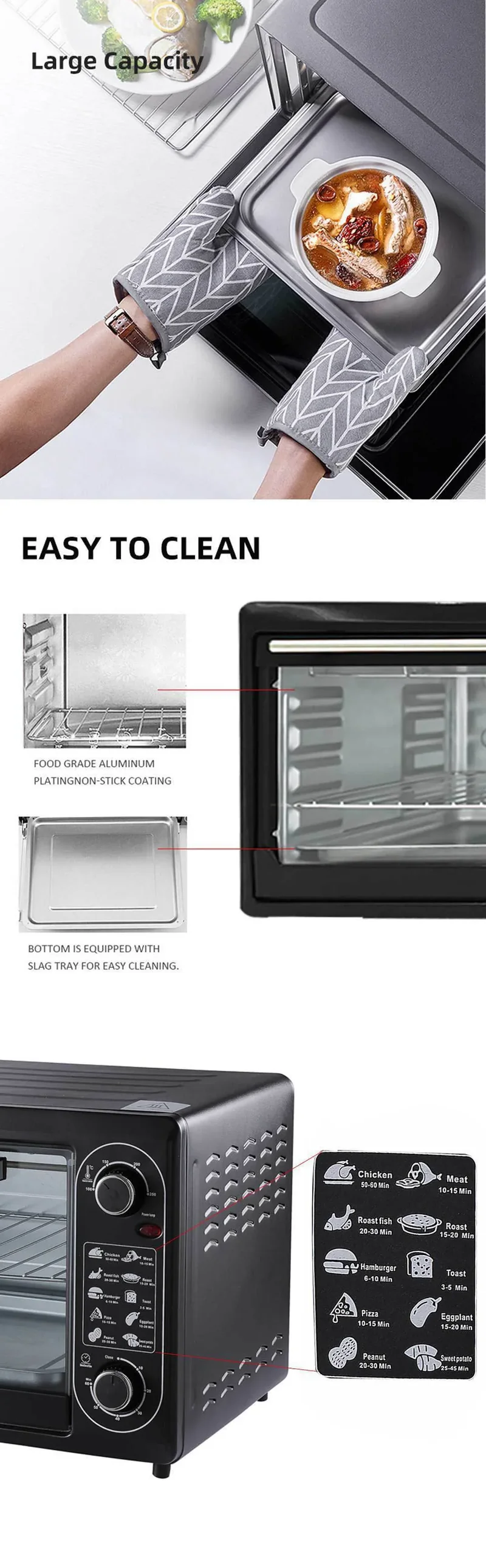 48L Mechanical Electric Convection Oven French/Dutch Toaster Oven Baking Warming Stainless Steel 2000W Class a Energy Household