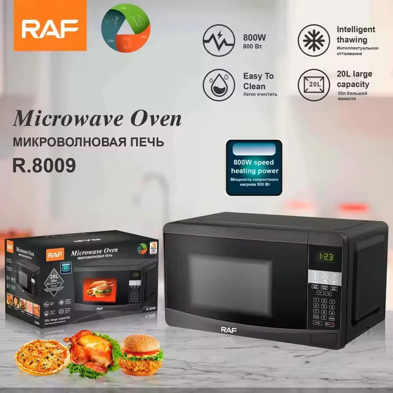 20L High Quality Mechanical Timer Control Microwave Oven Household Use Black Glass Housing 800W A+ Energy Efficient Touch