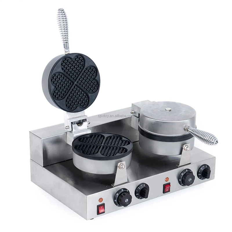 Professional 2600W Electric Double Head Foam Waffle Machine Egg Heart Shaped Temperature Controlled for Household Use