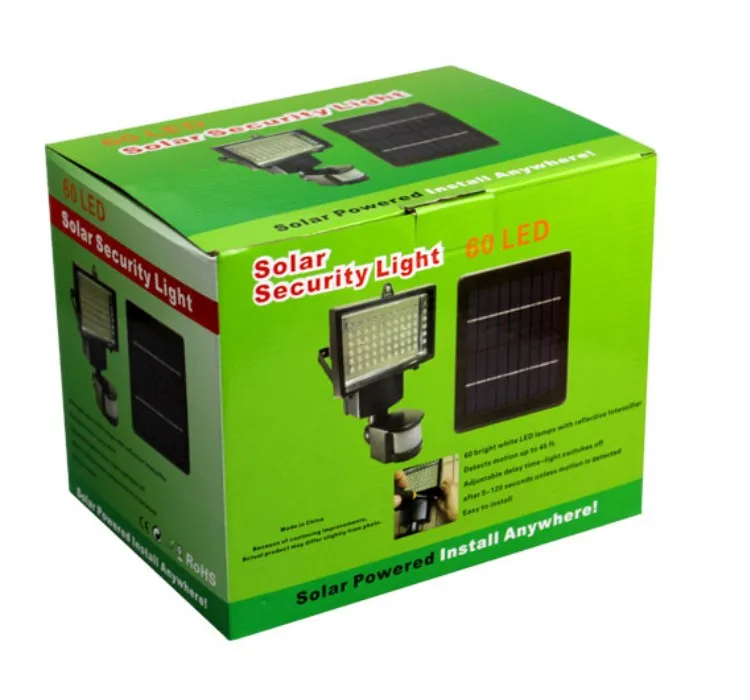 IP65 60 LED Solar Powered Garden Lamp Motion Sensor Security Flood Light 80 Luces Solares Battery Plastic Body Landscape Solares