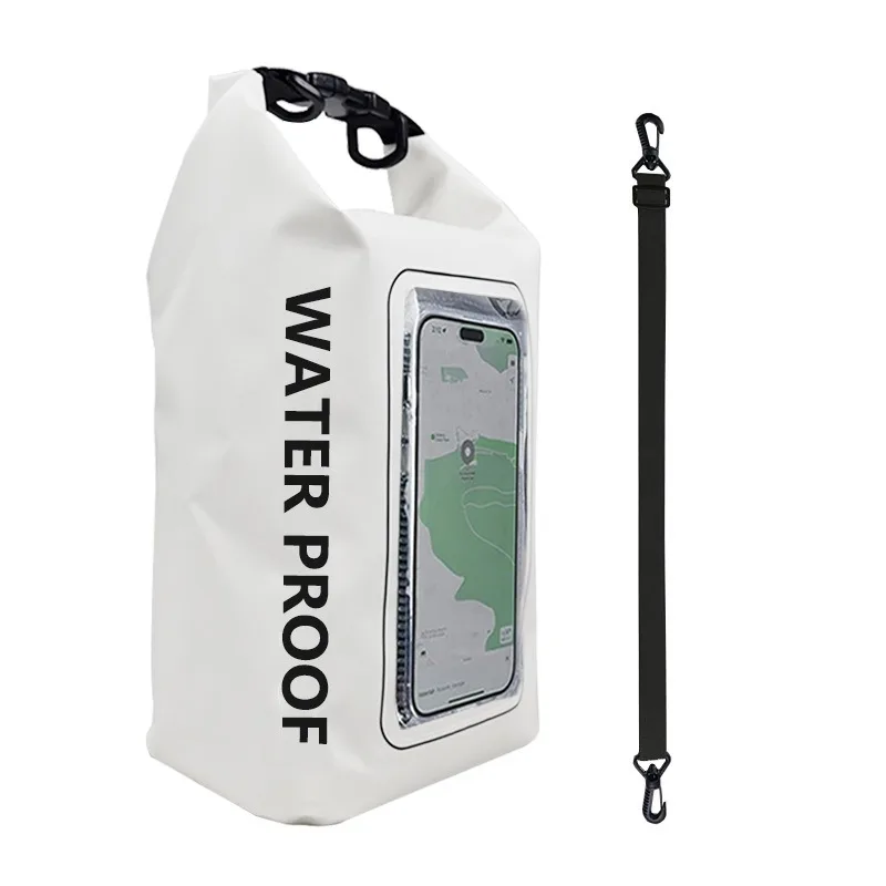Sinodiving Supplier 2L Roll Top Floating Waterproof Phone Pouch Shoulder Dry Bag Touch Screen for Hiking Camping Surfing Black