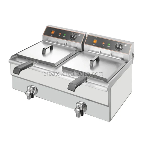 Double Basket Electric 220V Stainless Steel Deep Fat Fryer 6L-20L Capacity for Fast Food Restaurants Food Shops and Hotels