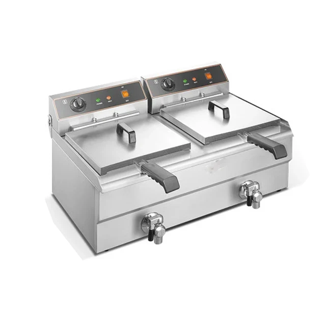 Double Basket Electric 220V Stainless Steel Deep Fat Fryer 6L-20L Capacity for Fast Food Restaurants Food Shops and Hotels