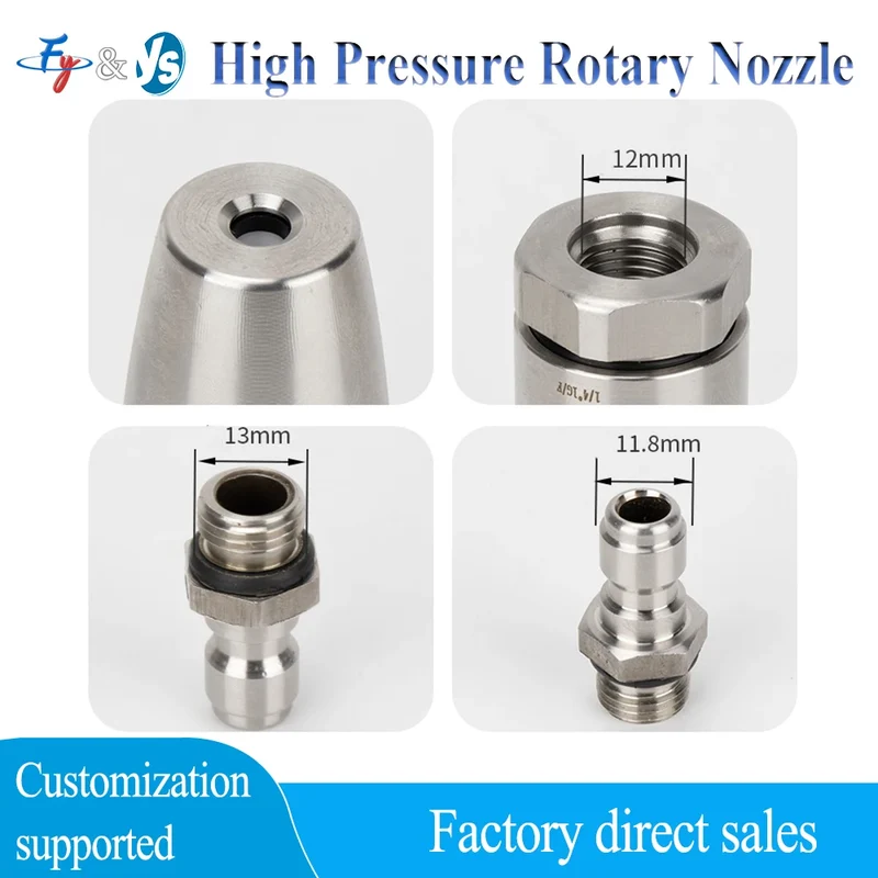 Stainless Steel 1/4'' High Pressure Quick Connect Spray Turbo Nozzle 360° Rotating for Car Washer Water Gun