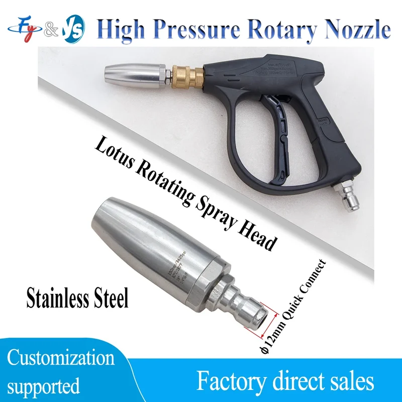 Stainless Steel 1/4'' High Pressure Quick Connect Spray Turbo Nozzle 360° Rotating for Car Washer Water Gun