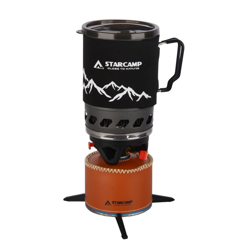 STARCAMP 1100ml Outdoor Camping Cooking System Fastboil Jet Cooker Gas Stove Stainless Steel Pot with 1L Capacity Packed in Bag