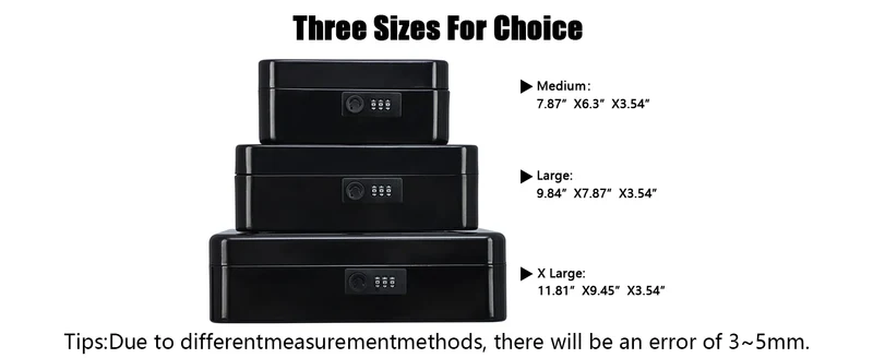 AJF Black Cold Rolled Steel Cash Safe Box Combination Lock Secure 7.87"x6.30"x3.54" Money Tray for Indoor/Outdoor Use Model