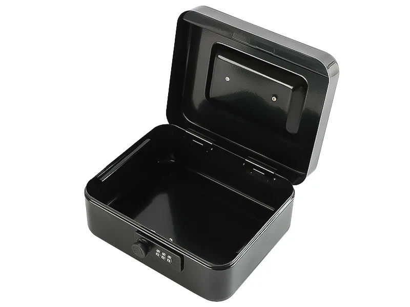 AJF Black Cold Rolled Steel Cash Safe Box Combination Lock Secure 7.87"x6.30"x3.54" Money Tray for Indoor/Outdoor Use Model