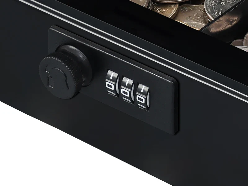 AJF Black Cold Rolled Steel Cash Safe Box Combination Lock Secure 7.87"x6.30"x3.54" Money Tray for Indoor/Outdoor Use Model