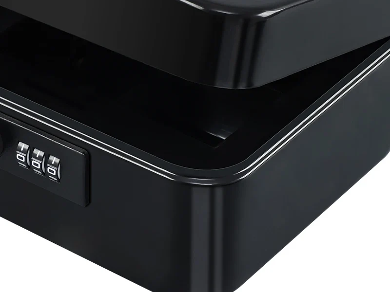 AJF Black Cold Rolled Steel Cash Safe Box Combination Lock Secure 7.87"x6.30"x3.54" Money Tray for Indoor/Outdoor Use Model