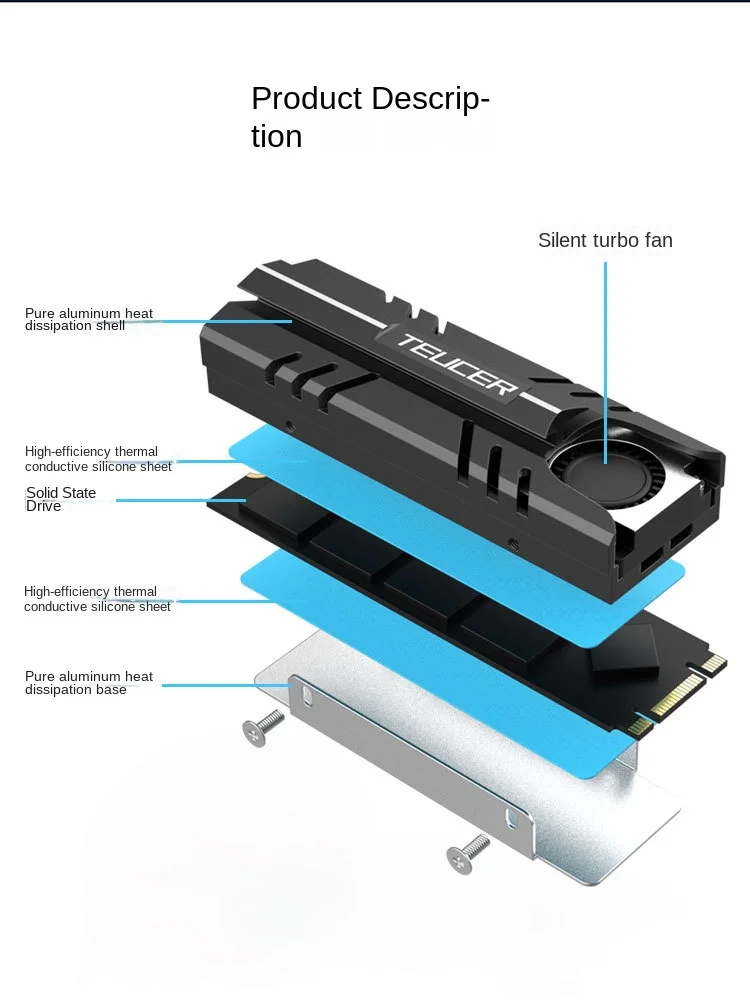 TEUCER M.2 2280 NVME SSD Cooling Vest Radiator Heat Sink with Fan in Stock