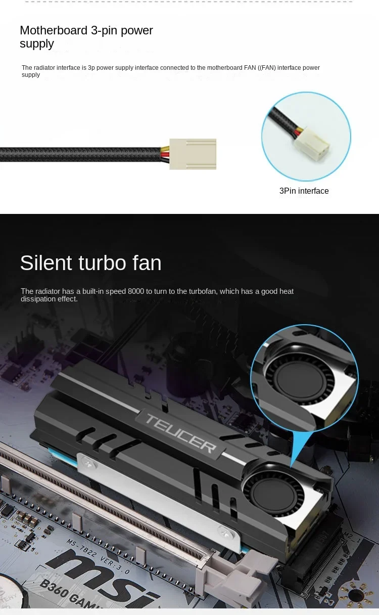 TEUCER M.2 2280 NVME SSD Cooling Vest Radiator Heat Sink with Fan in Stock