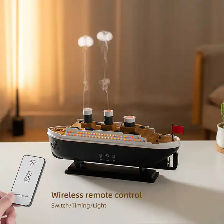 2025 Electric Ship Diffuser Humidifier Ultrasonic Essential Oil Jellyfish Diffuser Desktop Smart Home Boat Diffuser for Office