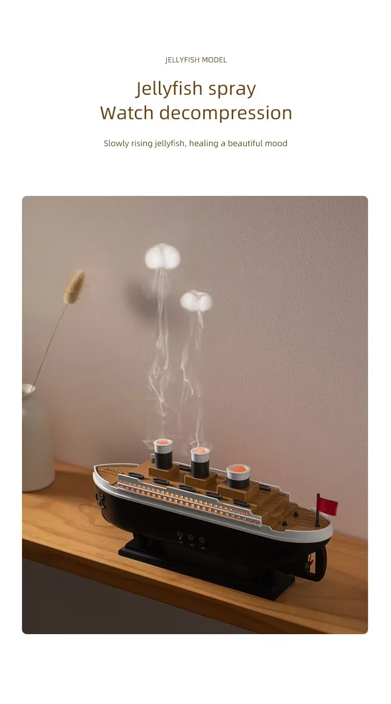 2025 Electric Ship Diffuser Humidifier Ultrasonic Essential Oil Jellyfish Diffuser Desktop Smart Home Boat Diffuser for Office