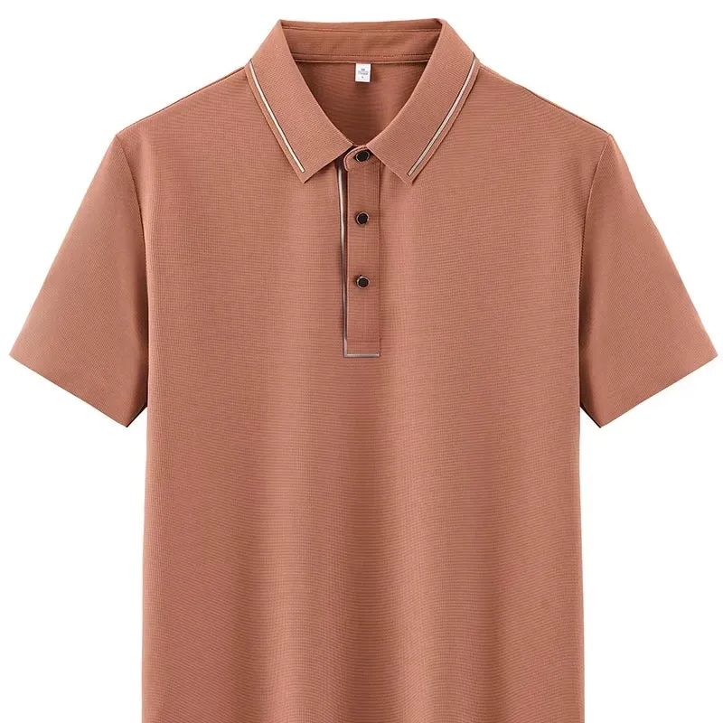 ANSZKTN 2025 Men New High-quality Ice Silk Seamless T-shirt Polo Shirt Solid Color Lapel Top