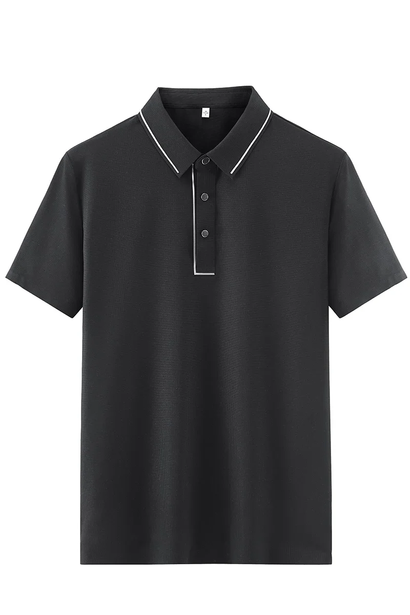 ANSZKTN 2025 Men New High-quality Ice Silk Seamless T-shirt Polo Shirt Solid Color Lapel Top
