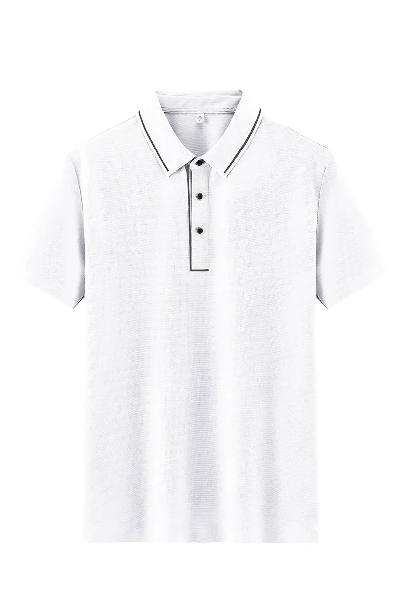 ANSZKTN 2025 Men New High-quality Ice Silk Seamless T-shirt Polo Shirt Solid Color Lapel Top