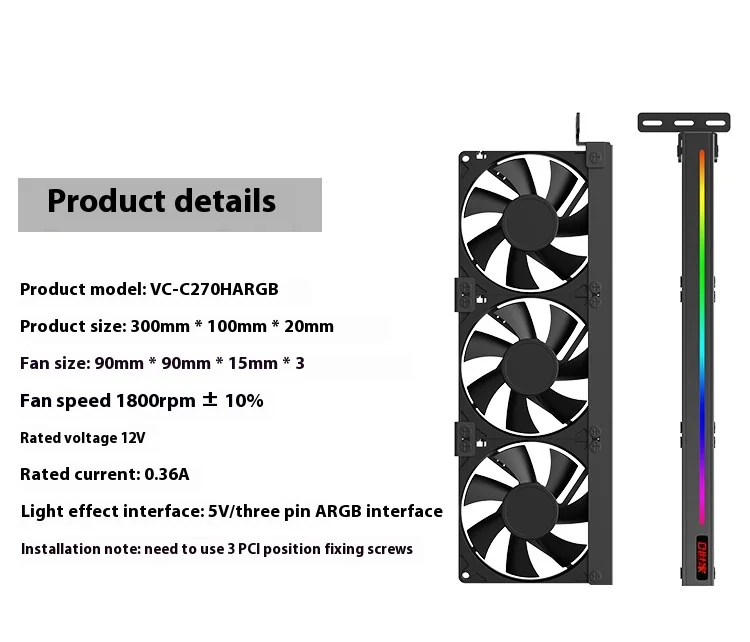 TEUCER VC-C270 Auxiliary PCI Case Ball Bearing Plastic Heatsink for Graphics Card Cooler Efficient CPU Computer Cooling Fan