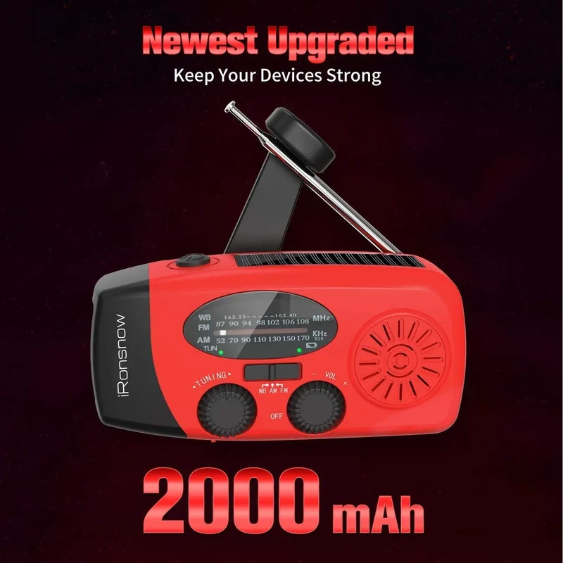 Home System Camping Light Storm Receiver Am/fm/noaa Emergency Radio Hand Crank Solar Weather Fm Radio 2000mah