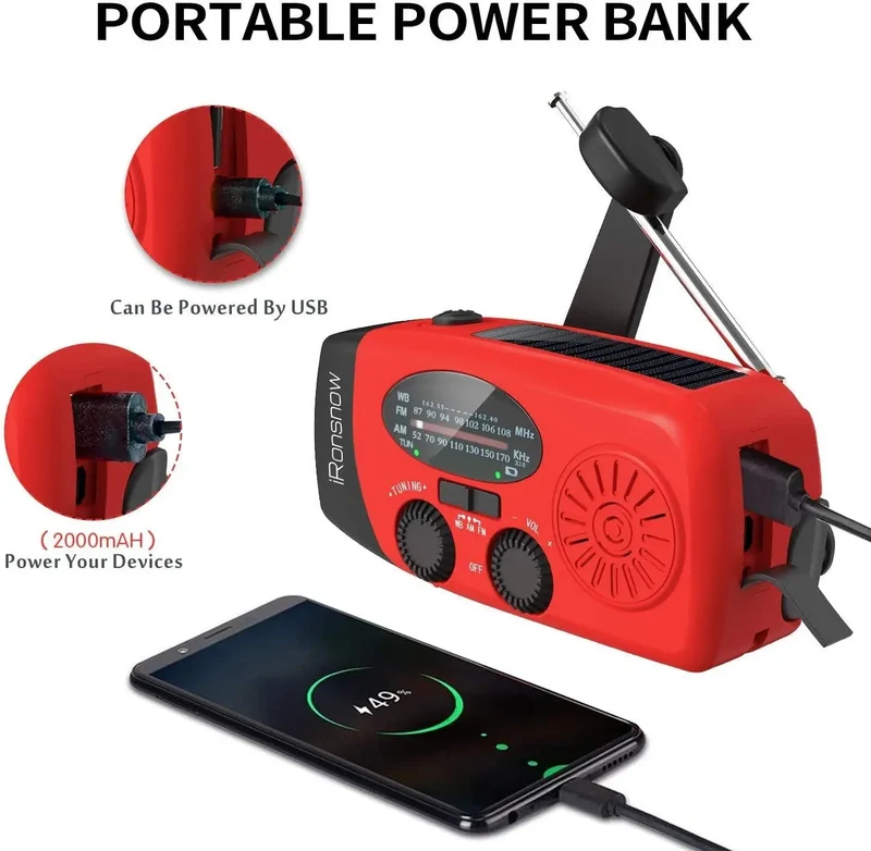 Home System Camping Light Storm Receiver Am/fm/noaa Emergency Radio Hand Crank Solar Weather Fm Radio 2000mah