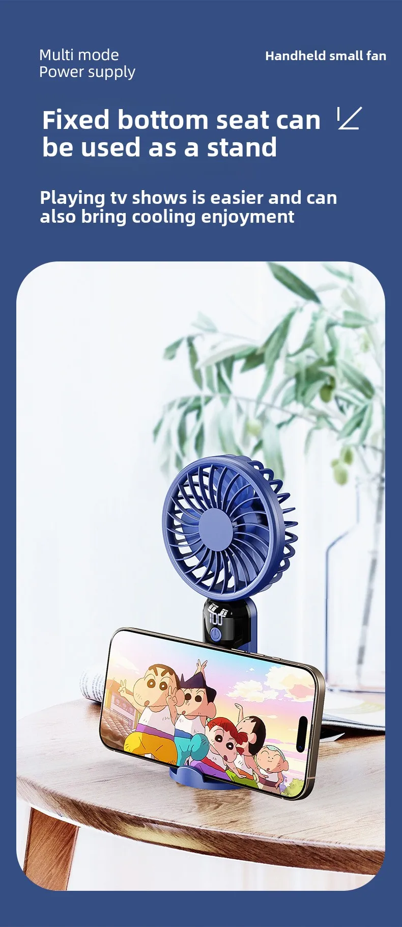 USB Portable 6-Speed Digital Display Fan Mini Handheld Large Wind Silent Desktop Cooling Gift Foldable for Household Car Use