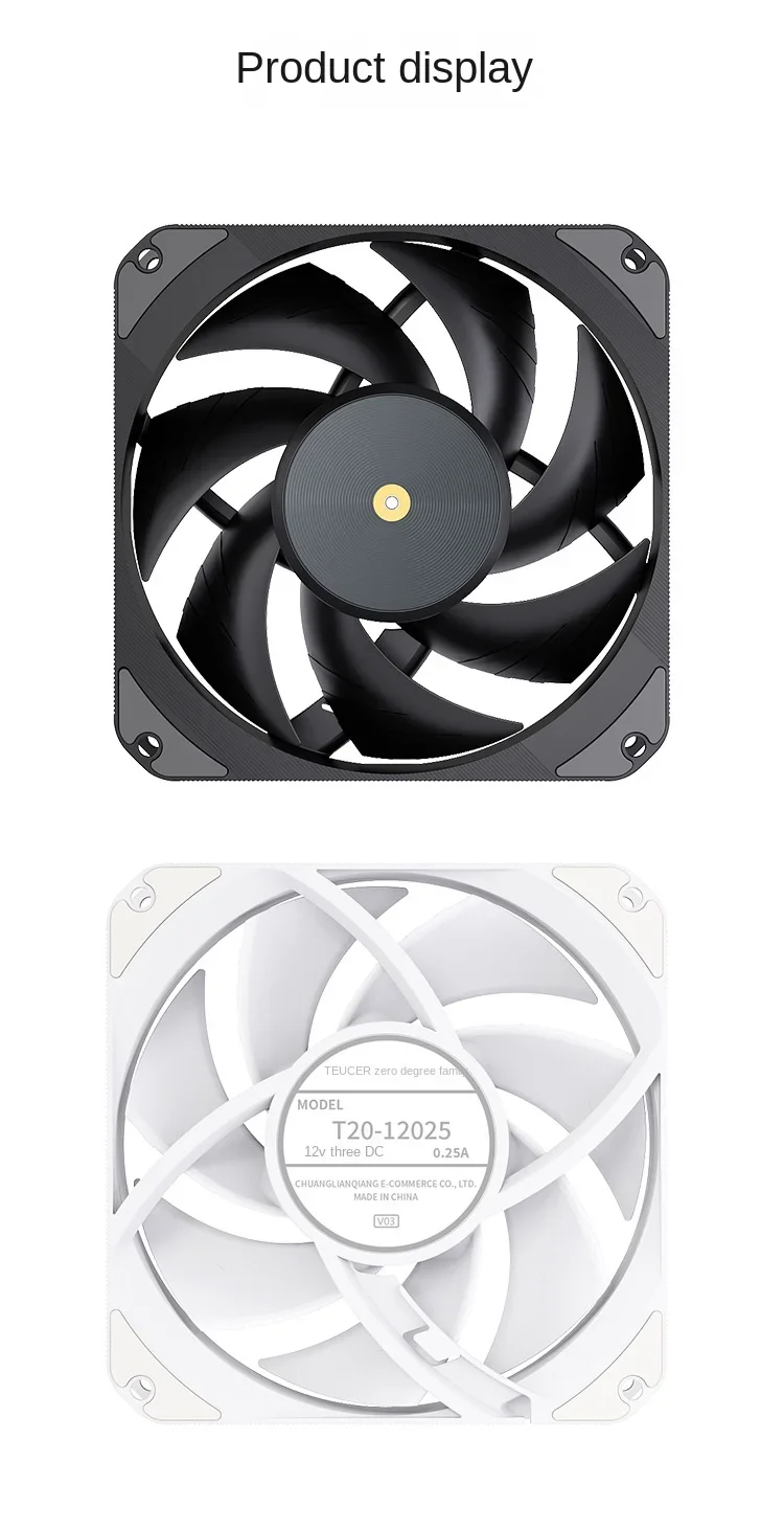 TEUCER T20 Industrial Grade 12V 4Pin 2500RPM PC Case Radiator Fan Ball Bearing High Wind Pressure Cooling Fans S-FDB