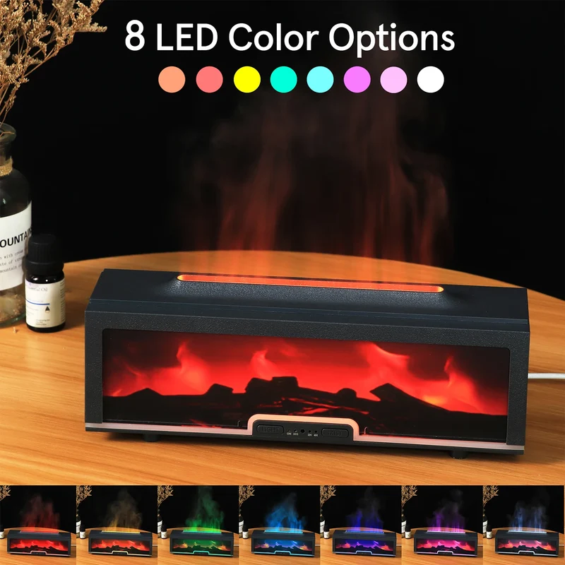 Fireplace Diffusor Match Flame Humidifier Essential Oil Diffuser Flame Home Commercial LED Light Air Humidifier Cool Mist