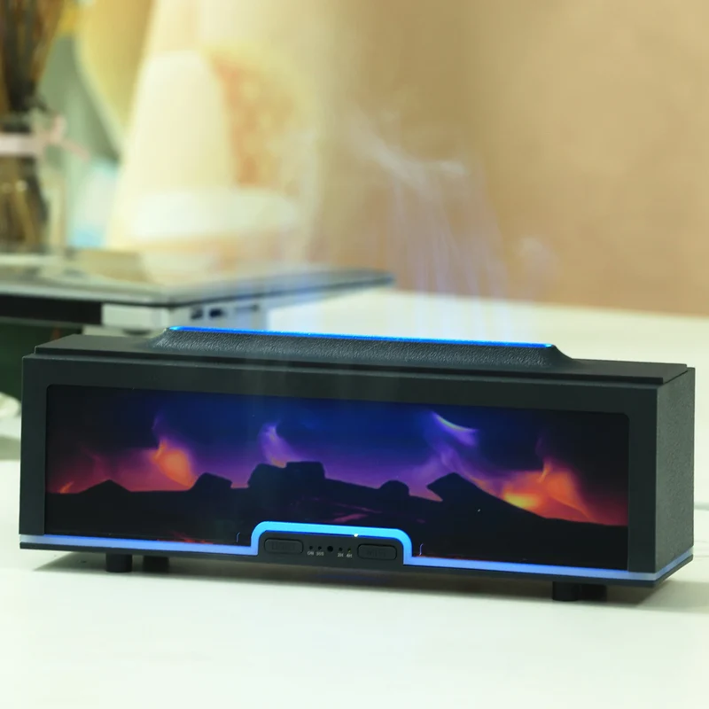 Fireplace Diffusor Match Flame Humidifier Essential Oil Diffuser Flame Home Commercial LED Light Air Humidifier Cool Mist