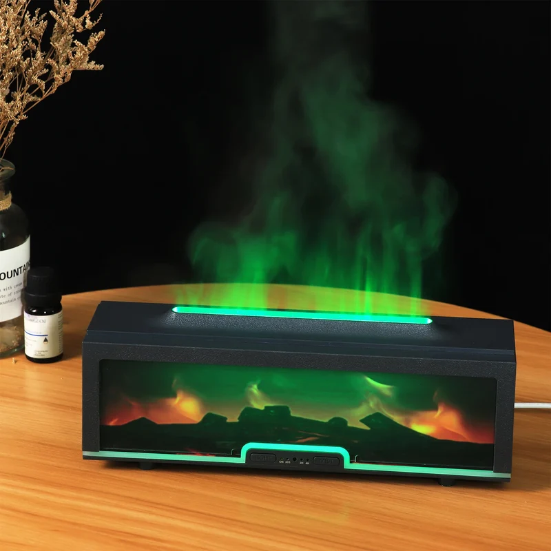 Fireplace Diffusor Match Flame Humidifier Essential Oil Diffuser Flame Home Commercial LED Light Air Humidifier Cool Mist