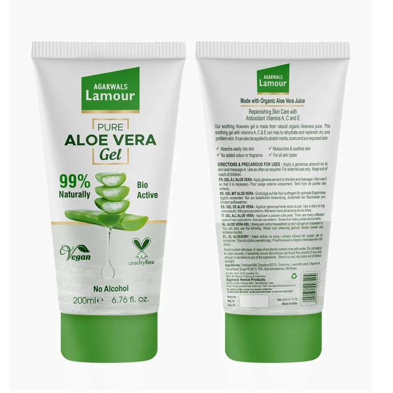 Natural Aloe Vera Gel with best price anufactured in India for all types skin