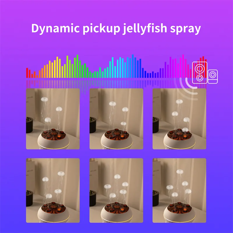 Portable Flame Vulcano Crack Jellyfish Humidifier Diffuser Dynamic Sound Pickup Wireless Remote Control Air Humidifier