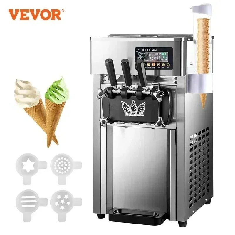 VEVOR 1200W A168 Compressor Ice Cream Maker 4-Nozzle LCD Panel Machine for Yogurt and Milk 3 Flavors New Condition