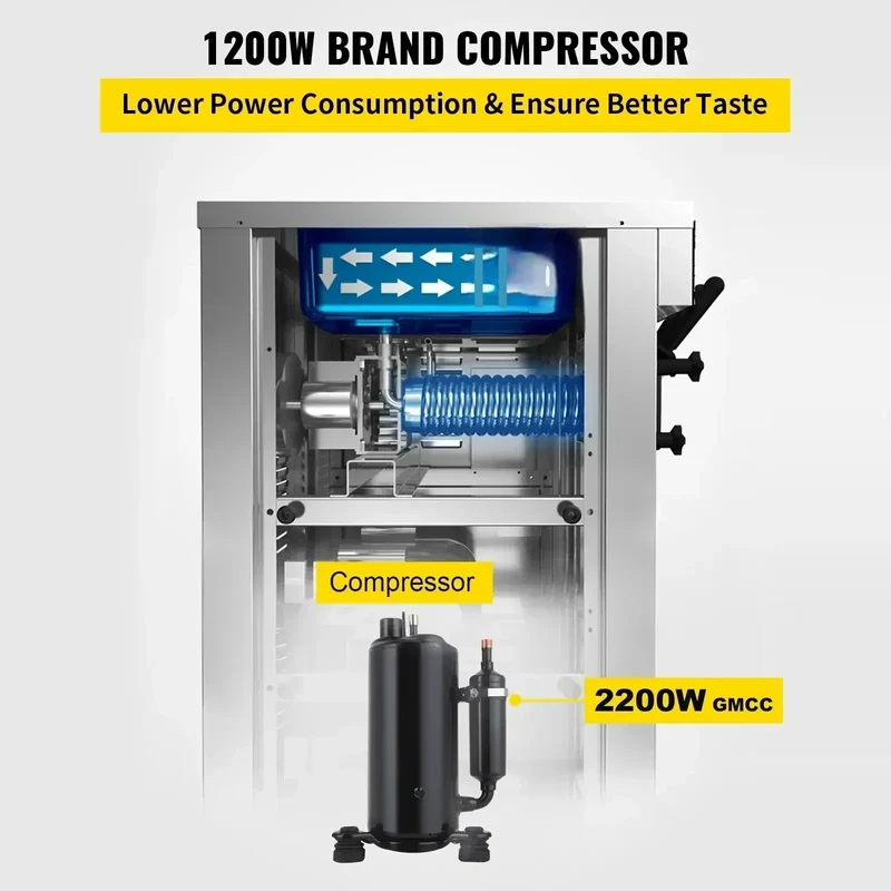 VEVOR 1200W A168 Compressor Ice Cream Maker 4-Nozzle LCD Panel Machine for Yogurt and Milk 3 Flavors New Condition