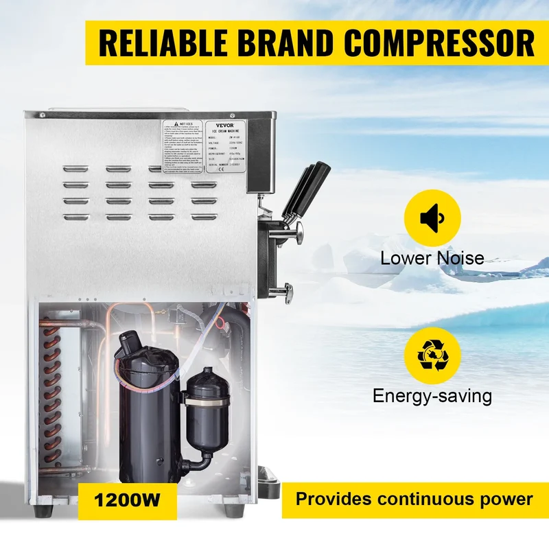 VEVOR 1200W A168 Compressor Ice Cream Maker 4-Nozzle LCD Panel Machine for Yogurt and Milk 3 Flavors New Condition