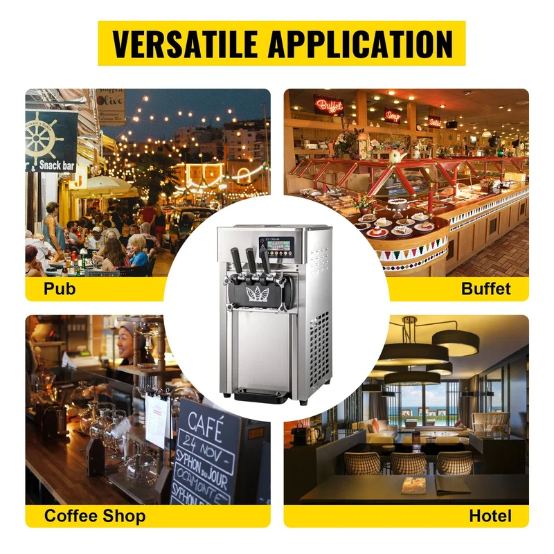 VEVOR 1200W A168 Compressor Ice Cream Maker 4-Nozzle LCD Panel Machine for Yogurt and Milk 3 Flavors New Condition