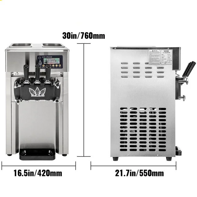 VEVOR 1200W A168 Compressor Ice Cream Maker 4-Nozzle LCD Panel Machine for Yogurt and Milk 3 Flavors New Condition