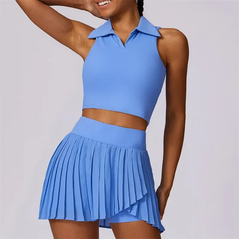 Women Yoga Outfit Yoga Sets Skirts Vest Bra Tennis Sport Gym Tracksuit Casual Shorts Dress Jacket