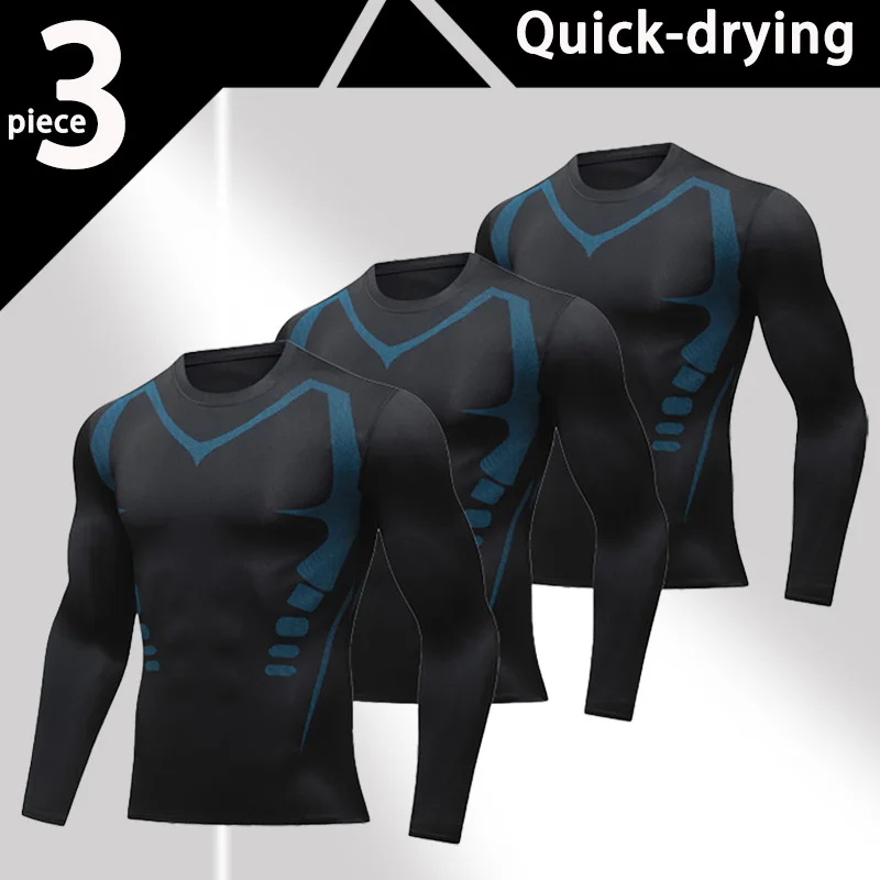 USA Warehouse 3 Pack Compression Shirts for Men Long Sleeve Athletic Base Layer Undershirt Gear T Shirt for Workout