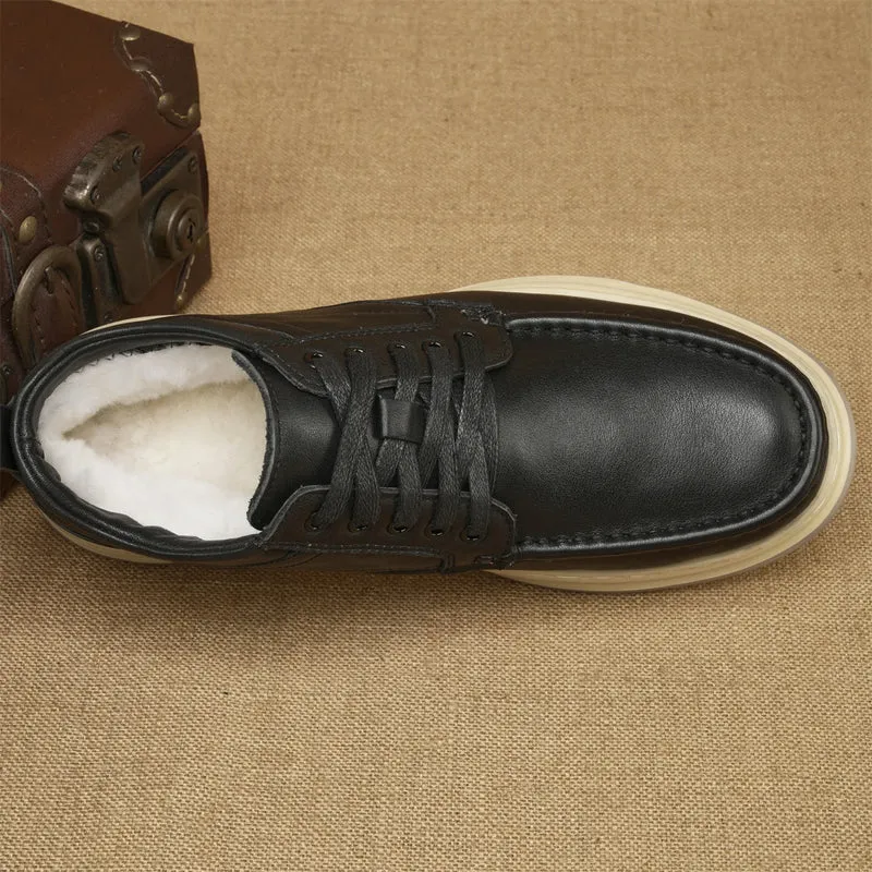 Men Genuine Leather Snow Boots Round Toe Fur Lining Rubber Outsole Winter Warm Lightweight EVA Midsole Ankle Bootie