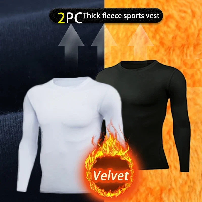 USA Warehouse 2 Pack Men's Thermal Underwear Shirts Compression Fleece Lined Long Sleeve Athletic Base Layer Cold Weather