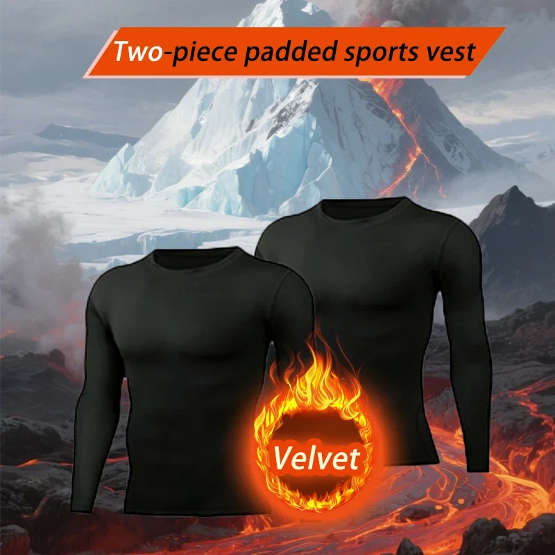 USA Warehouse 2 Pack Men's Thermal Underwear Shirts Compression Fleece Lined Long Sleeve Athletic Base Layer Cold Weather