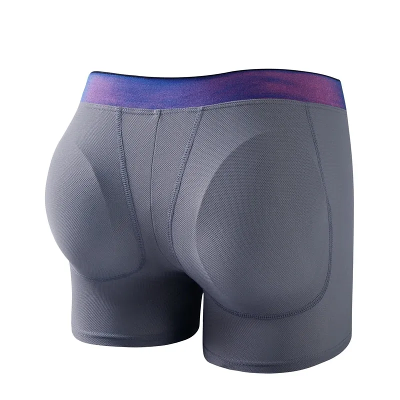 Buttock Lift Men's Low-Rise Boxer Briefs Breathable Knitted Fabric Removable Padding Health Club V-shaped Waistband Waist Logo
