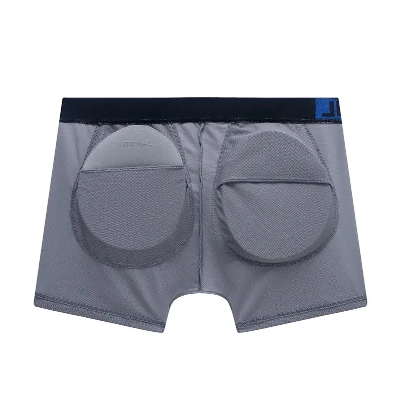 Buttock Lift Men's Low-Rise Boxer Briefs Breathable Knitted Fabric Removable Padding Health Club V-shaped Waistband Waist Logo