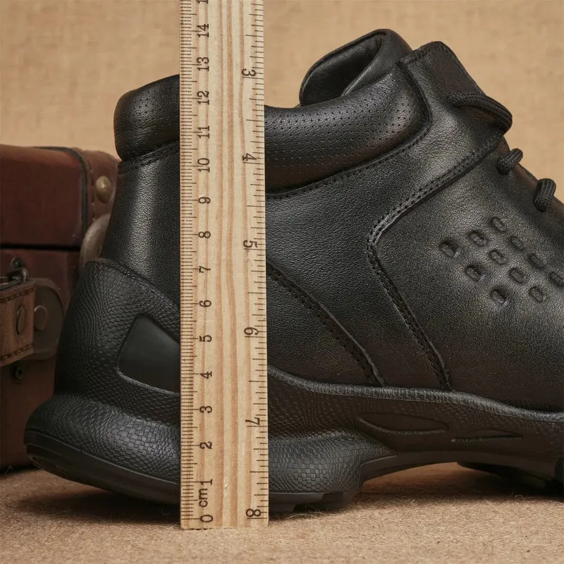 Men's Genuine Leather Ankle Boots Round Toe Rubber Outsole EVA Midsole Plush Lining Comfortable Autumn Wear