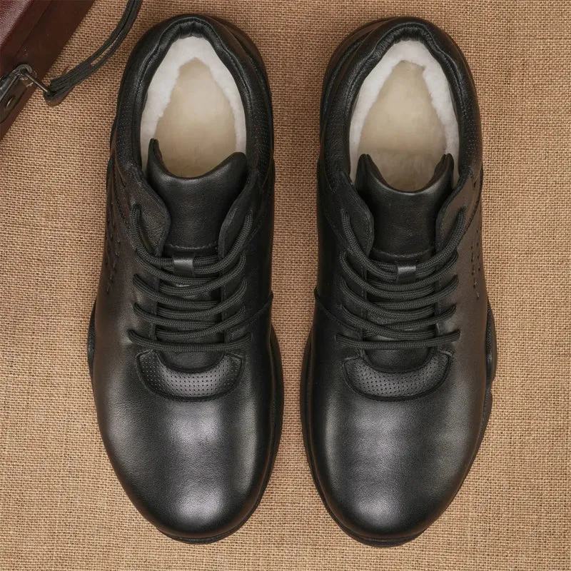 Men's Genuine Leather Ankle Boots Round Toe Rubber Outsole EVA Midsole Plush Lining Comfortable Autumn Wear