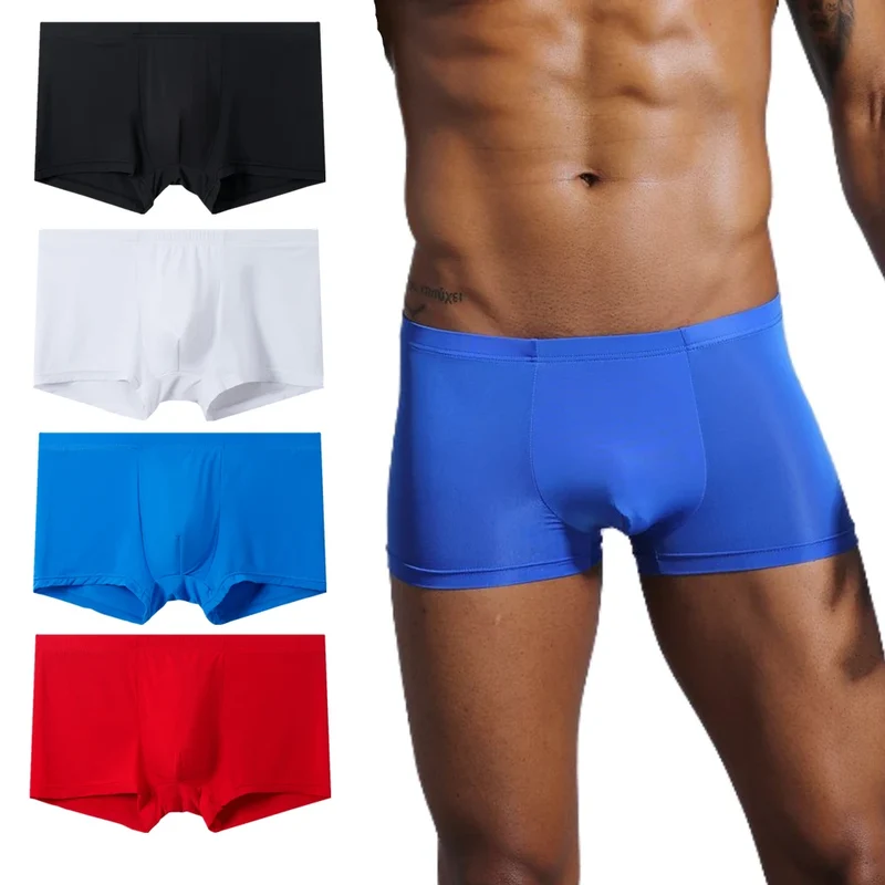 Boxer Briefs Pure Color Breathable Knitted Low-rise Ultra-thin Polyamide Ice Silk Quick-dry Men's Underwear Waist Silk Screen
