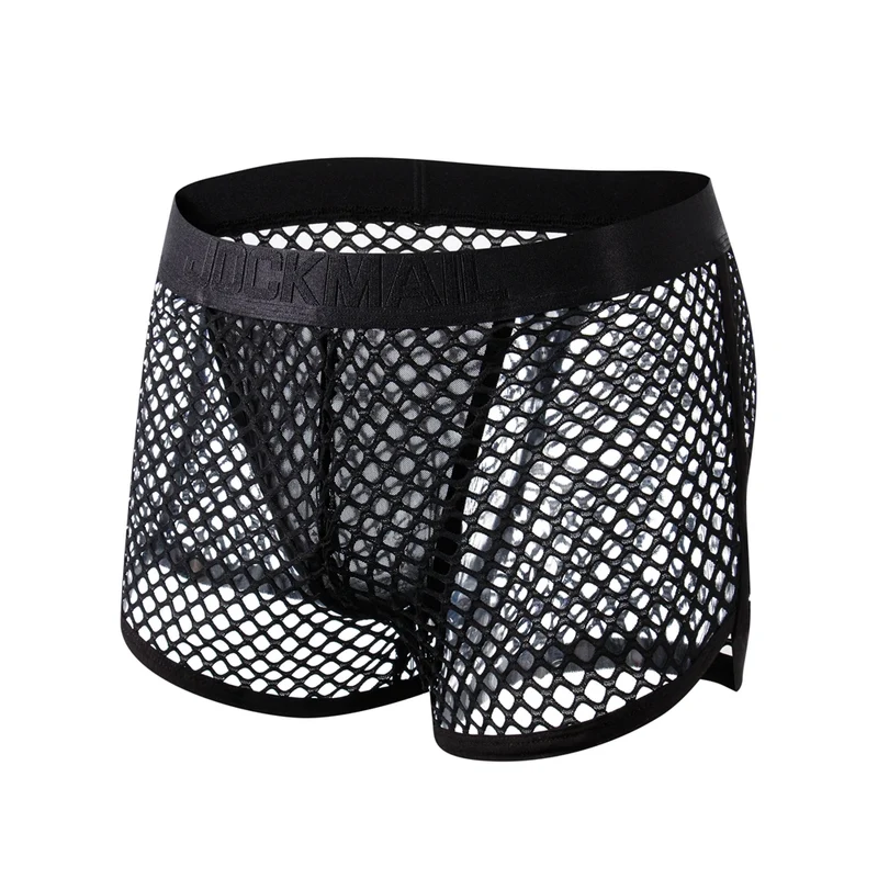 Boxer Sexy Breathable Knitted Big Mesh Translucent Fashionable Erotic Men's Trunks Underwear Daily Casual Home Wear Shorts