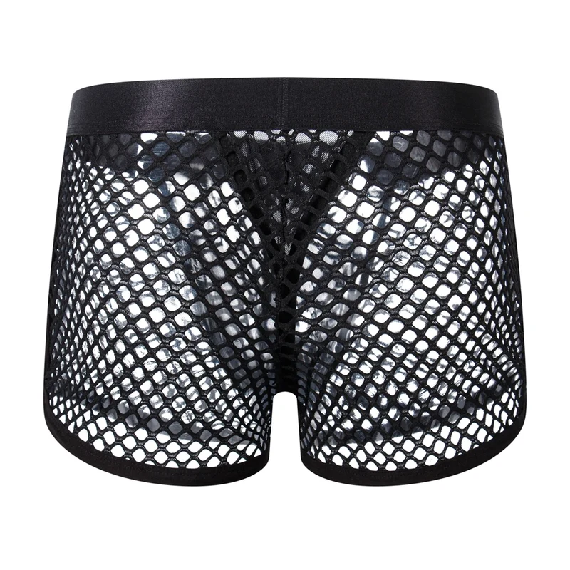 Boxer Sexy Breathable Knitted Big Mesh Translucent Fashionable Erotic Men's Trunks Underwear Daily Casual Home Wear Shorts