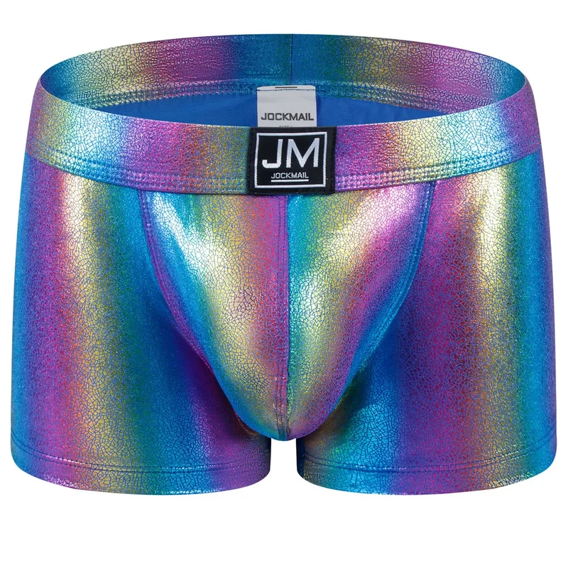 Patent Imitation Leather Shiny Fashion Low-rise Floral Knitted Boxer Briefs Waist Garment Dyed Casual Club Party Men's
