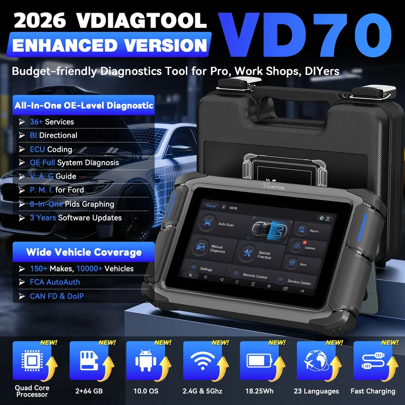 2026 New USA Warehouse VD70 Key Fob Programmer Automotive Immo Car Key Tool Universal Full System Diagnostic Tool with 39+ Reset